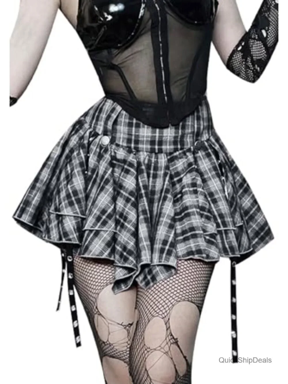 Womens Goth Punk Plaid Mini Skirt Pleated Fairy Skort Y2K A-Line High Waisted